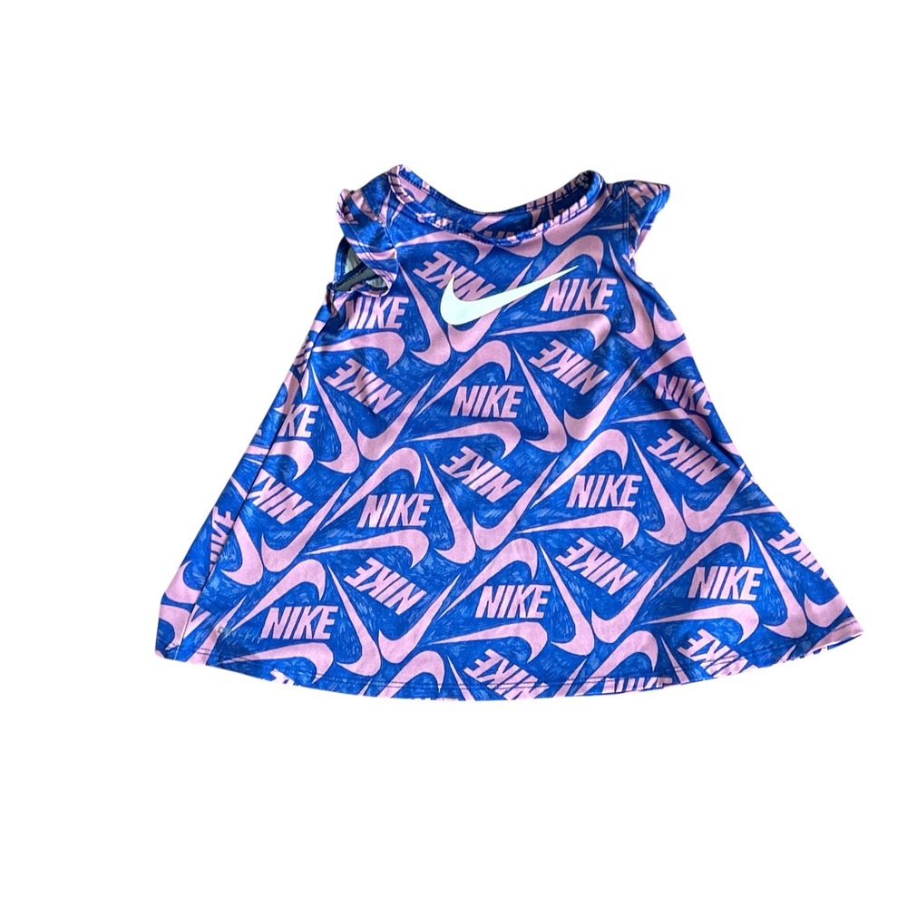 Nike Girls Dri-FIT All Over‎ Swoosh Logo Print Dress Blue Pink 12M